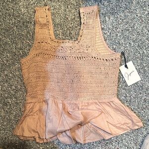 Japna Tan Crochet Peplum Blouse